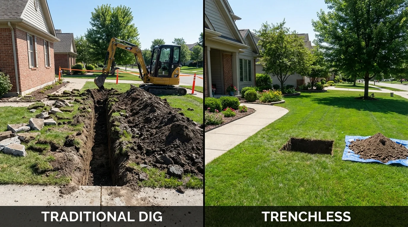 Trenchless sewer repair with minimal yard damage versus traditional excavation in Pawling, NY